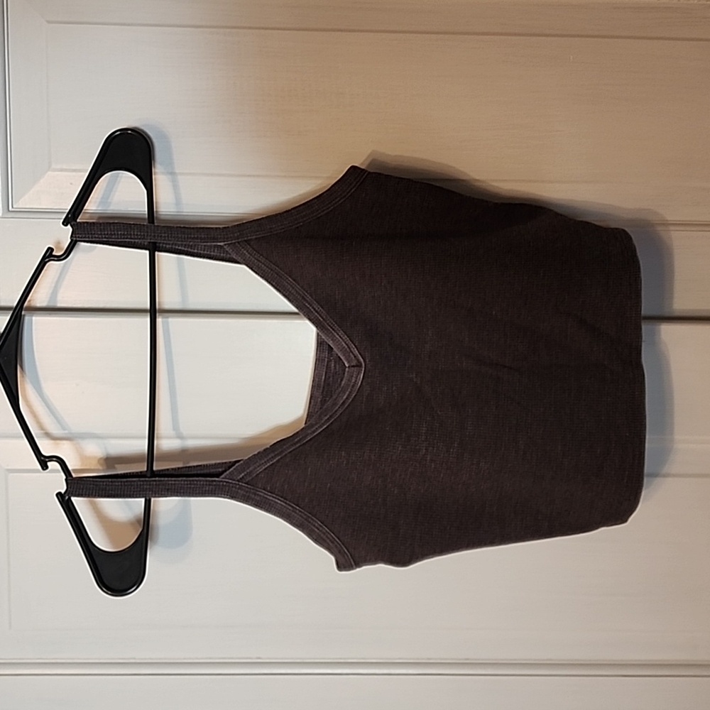 American Eagle waffle knit crop top, dark gray, size L